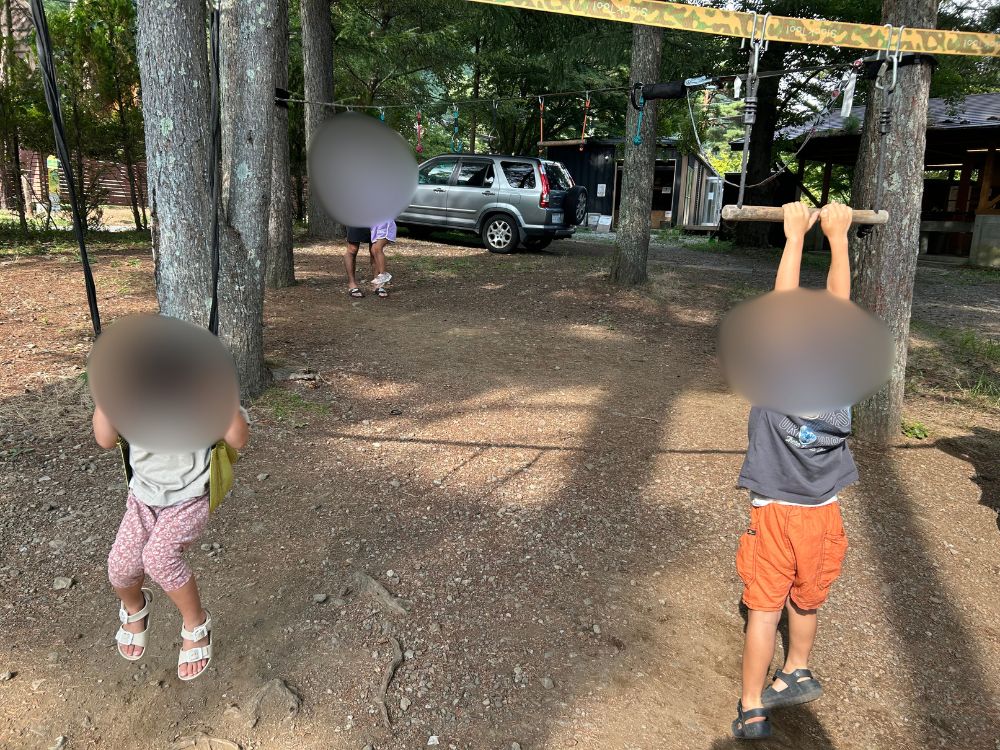 森の中の遊具の写真