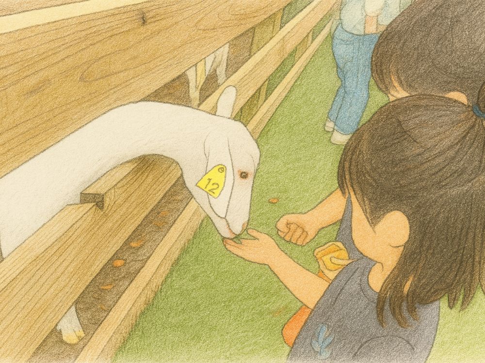 ヤギにエサをあげるこどもたちのイラスト