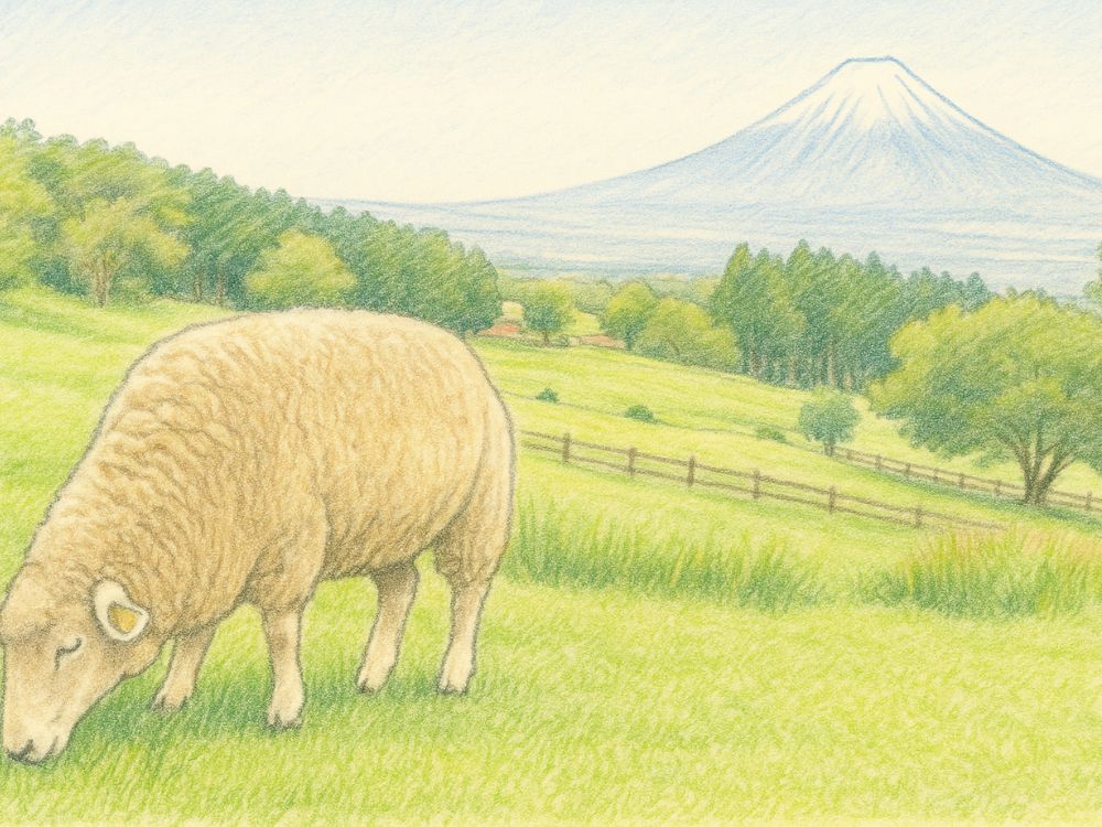 羊と富士山のイラスト